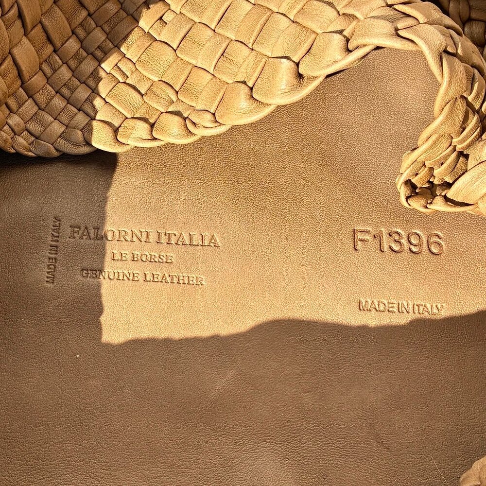 Original Falorni Italia Le Borse F1396 Woven Leather Tote Bag w/Zip Pouch Mocha - Picture 11 of 16